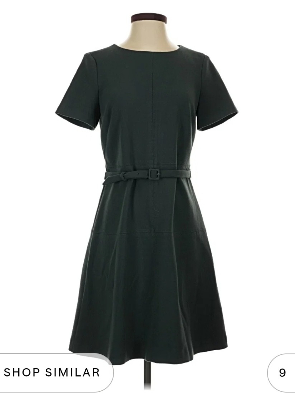 Ann Taylor Classic Short-Sleeve Belted A-Line Dress in Dark Green - Size 14